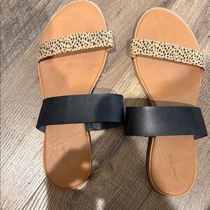 Universal Thread Two-Band Slide Sandals in Tan, Black & Leopard